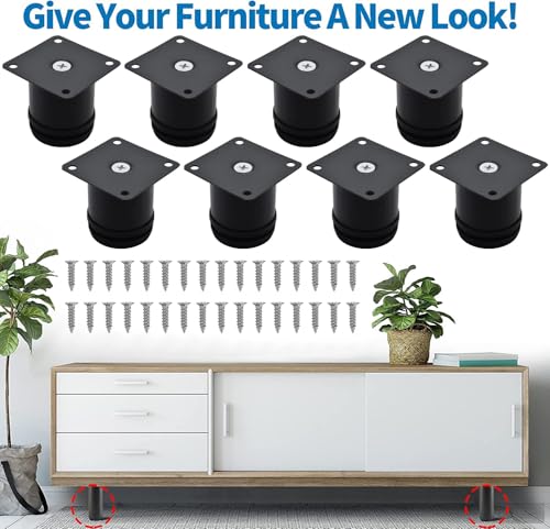 2.5 Inch Metal Furniture Legs Stainless Steel Adjustable Legs Black Metal Legs Round Cabinet Legs for Coffee Table Cabinet Desk Sofa Shelves, Pack of 8 - color: Black, size: 2.5"