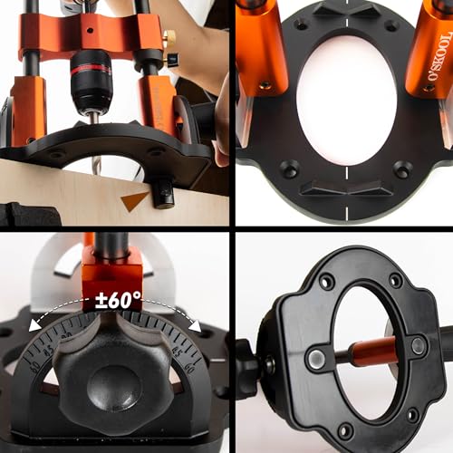 O'SKOOL Portable Multi-Angle Drill Guide, 60 Degree Adjustable Stand | Angle Scale, 1/2" Keyless Metal Chuck, 3/8" Hex Shank, Depth Stop Ring, For Flat And Round Workpieces,DAB014