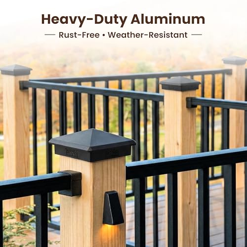 7.5x7.5 Aluminum Pyramid Post Cap for 7.5x7.5 Wood Posts — Heavy-Duty Cast, Rounded Safety Corners, Stainless Screws, Powder-Coated Black Deck & Fence Cap - size: 7.5" x 7.5"