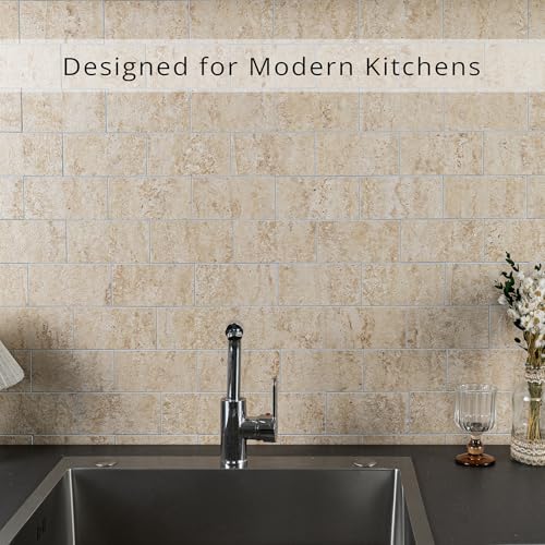StyloVue 100 Pieces Peel and Stick Backsplash for Kitchen, 3" x 6" PVC Subway Tile, 2026 Upgraded Classic Travertine Beige, Stick on Tile for Kitchen, Fireplace, RV - color: Beige Travertine