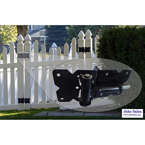 Jake Sales Self Closing Black Powder Coated Vinyl Gate Hinges - Adjustable 3/4" - 1-1/2" - Includes 2 Hinges & Mounting Hardware - color: Black