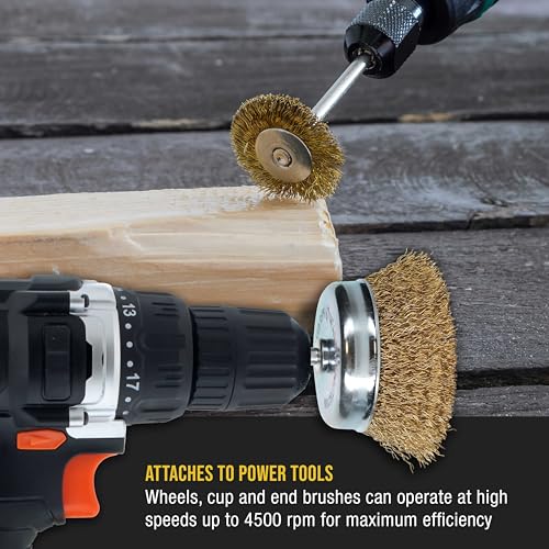 Dura-Gold 12-Piece Abrasive Brass-Coated Wire Wheel, Cup Brush, and End Brush Set, 1/4" Drill Shank, Carbon Steel Bristles - Surface Prep Grinding, Stripping Metal, Clean Remove Rust, Corrosion, Paint