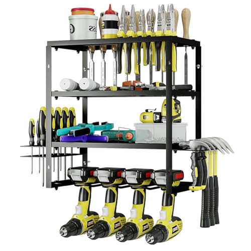 AZERPIAN Power Tool Organizer Heavy Duty Wall Mount Drill Tools Holder - size: 4 Slots 3Layers