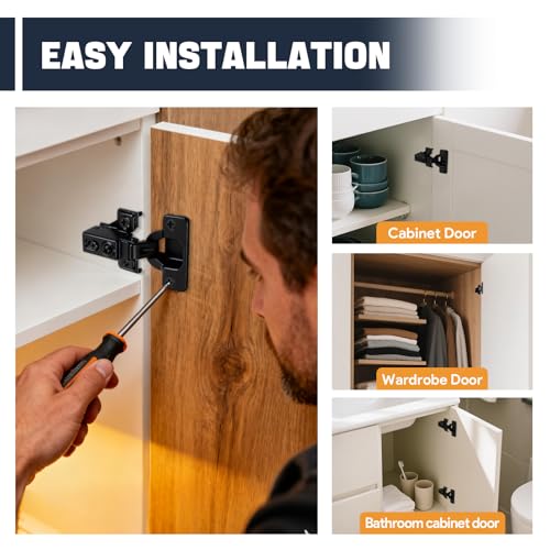 Mousike 50 Pack (25 Pair) Soft Close Cabinet Hinges, 1/2 Overlay Soft Close Hinges for Kitchen Cabinet, Stainless Steel, Built-in Damper, 100 Degree Opening Angle, 6 Way Adjustment - color: Black, size: 50 Pack