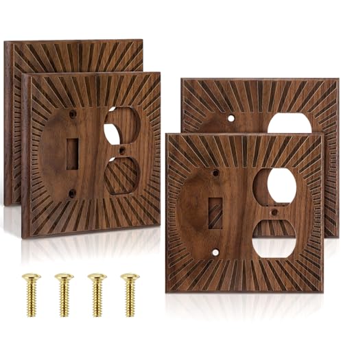 DoubleFill 4 Pcs Walnut Wood Switch Cover,14 * 14.2cm,1 Toggle 1 Duplex - color: 1 Toggle 1 Duplex, size: 14.2 x 14 cm