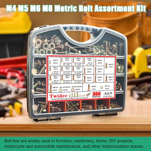 Twidec/966PCS Metric Bolt Assortment,Grade 8.8 Hex Head Bolts and Nuts Kit - color: Golden 966PCS M4 M5 M6 M8