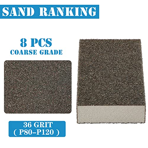 8Pcs 36 Grit Sanding Blocks, Jamiikury Coarse Sanding Sponge Washable and Reusable, Wet Dry Sandpaper Sponge for Wood Metal FurniturePaint and Drywall - size: 36 Grits