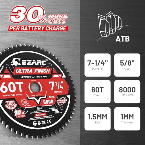 EZARC 7-1/4 Circular Saw Blades, 60T Ultra Finish for Laminate, 2-Pack - size: 7-1/4'', style: 60T