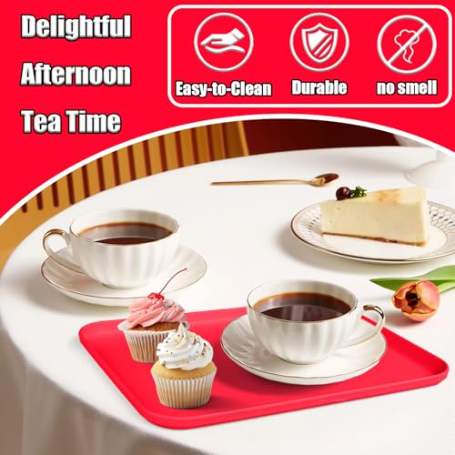 Plastic Serving Trays, 12 Pack Cafeteria Trays Plastic Fast Food Tray for DIY Projects, Painting, Beads, Organizing Supply, 9.4 X 6.7 X 0.6 Inches (Red) - color: Red