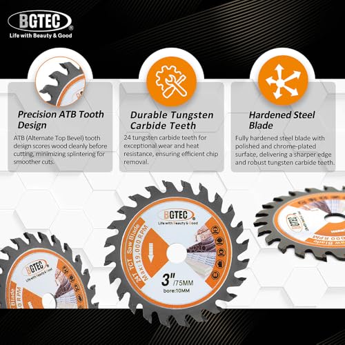 TCT Carbide Circular Saw Blade-BGTEC Wood Cutting Dics, 4pcs 3"/75mm 24T with 10mm Arbor for Angle Grinder to Cutting Wood Plastic - style: TCT Wood Cutting Wheel