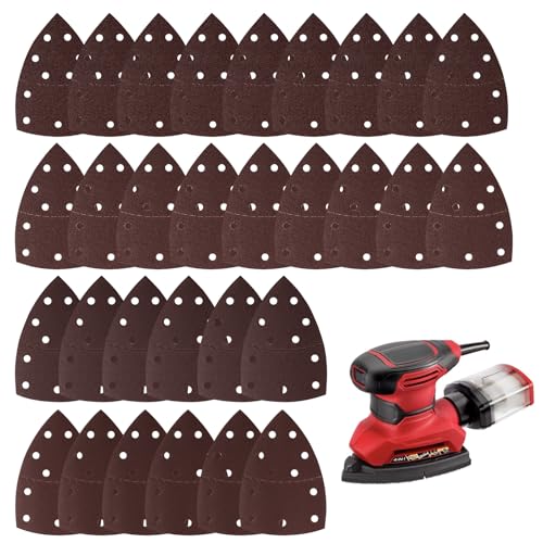 30 PCS Sander Replacement Pad Compatible with Skil, Detail Sander Sandpaper 60/80/120/240 Grits Mixed, Sanders Sandpaper with Hook and Loop Back, for Mouse Detail Sanders, 11-Hole Design
