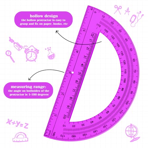 Zonon 2 Pcs 12 Inch Clear Ruler and 6 Inch Plastic Protractor Set, Purple - color: Purple