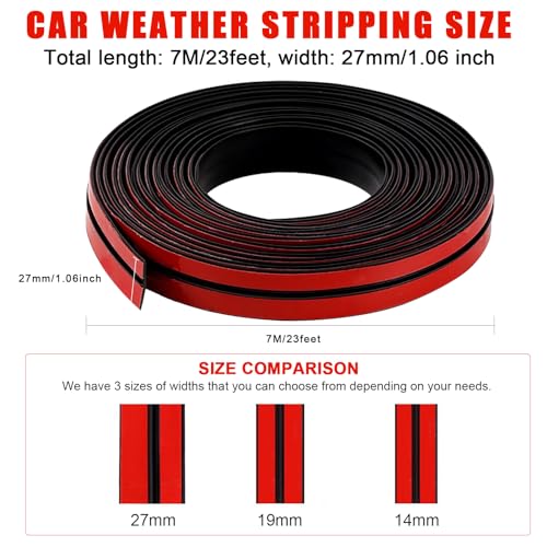 23Ft Car Sunroof Seal - Universal T Shape Windshield Rubber Seal for Roof Sunroof (27mm) - size: 1.06 in x 23 ft