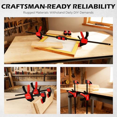 6-Pack 12 Inch Bar Clamps for Woodworking with 2-Piece Clamp Connector, 12" Quick-Release Wood Clamps with 150 LBS Load Limit, Trigger Clamp Set, One-Handed Clamps/Spreader for Woodworking - style: 12" (6-Pack) | Extends to 24"+ New Version