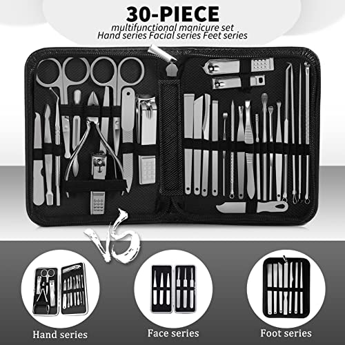 Manicure Set Professional Set Nail Clippers Pedicure Kit-30 Pieces Stainless Steel Manicure Kit, Grooming Kit Nail Care Tools with Luxurious Travel Case Silver - color: 30 in 1 Silver