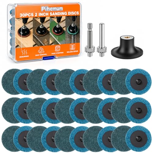 30 Pcs Quick Change Surface Prep Discs, 2 Inch(Coarse to Extra Fine) Aluminium Oxide Nylon Roll Lock Sanding Discs, with 1/4" Round & Hex Shank, for Die Grinder, Grinding, Polishing - color: Blue 30 PCS