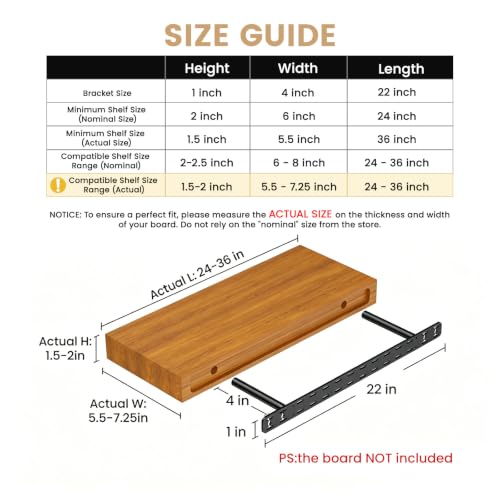 2pcs Floating Shelf Bracket Heavy Duty,Decorative Floating Shelf Hardware Hidden Black Metal Fireplace Mantel Brackets Without Jig (22"X4"X1.0" Without Tools) - size: 22"X4"X1.0"