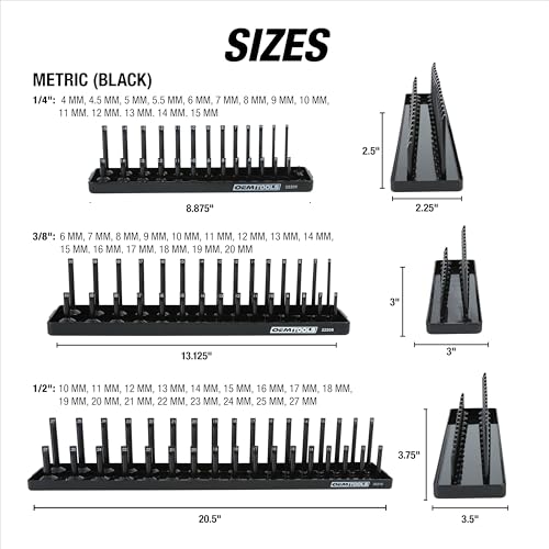 OEMTOOLS 22418 6-Pc SAE & Metric Socket Tray Set for Sizes 1/4", 3/8”, 1/2" - color: Orange/Black