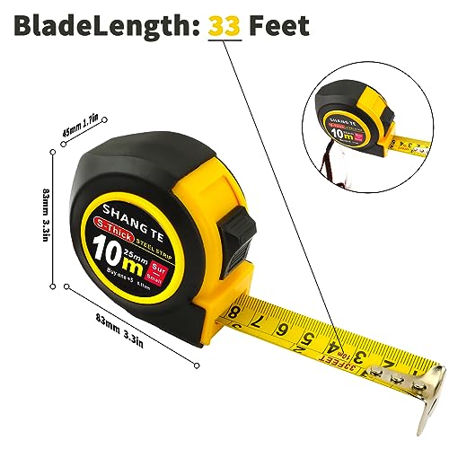 Measuring Tape Retractable, Steel Measuring Tape Measure 33 ft, 33-Foot Basics Self-Locking Measurement Self Lock Auto Tape Rule Imperial/Metric Tape Measure for Body Measurements - color: 1 Pack, size: 10.1 m