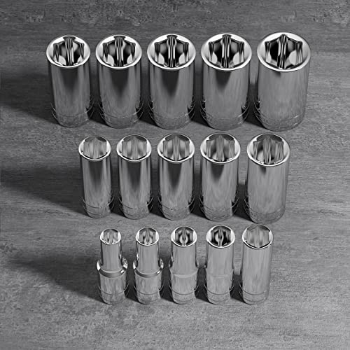 Olsa Tools 1/2-Inch Drive SAE Deep Socket Set - 18pc - color: Sae Deep, size: 15pc, 1/2-Inch Drive