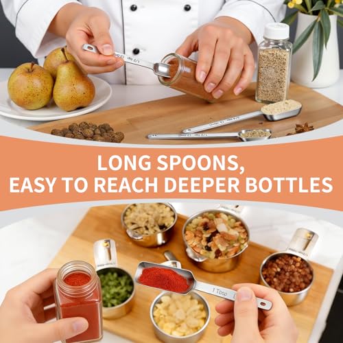 EWFEN Measuring Cups and Spoons Set, 7 Stainless Steel Nesting Measuring Cups & 7 Spoons, 5 Mini Measuring Spoons &1 Leveler, Kitchen Gadgets for Cooking & Baking, Square - color: Square Spoons