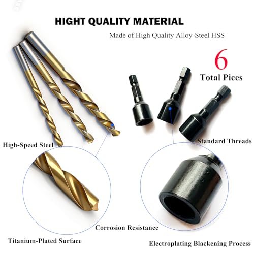 3 Set（6pcs） Hanger Bolt Driver and Drill,3Sizes Alloy-Steel Driver HSS Twist Drill for 1/4"-20 5/16"-18 3/8"-16 Double Headed Wood Screws Fully All Threaded Rod,Threaded Insert Hexagon Head Bits - size: Driver&Drill 1/4"+5/16"+3/8"