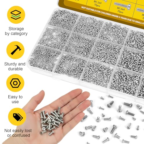 1140pcs M1 M1.2 M1.4 M1.6 M1.7 Micro Mini Pan Head Machine Screws Kit - size: M1M1.2M1.4M1.6M1.7 1140pcs