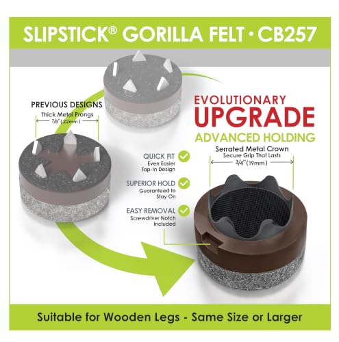 GorillaFelt CB257 Chair Leg Floor Protectors/Felt Glides (Set of 8) Tap On Felt Furniture Pads Guaranteed to Stay On, 1 Inch Round Sliders - size: 1 Inch 8 Pack