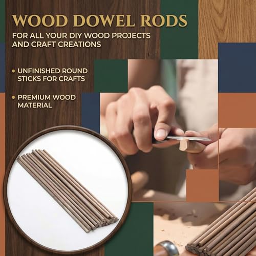 Wenqik 24 Pcs Walnut Dowel Rods 1/4 x 12 Inch Hardwood Stick for DIY Craft - size: 1/4 x 12 Inch