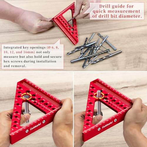 6.5'' Metric 3D Multi-Angle Measuring Ruler, Aluminum Carpenter Square for Woodworking, 15°-90° Layout Tool, Drawing Line Ruler for Precise Marking and Cutting(mm)