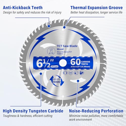 6-1/2 Circular Saw Blade 24T&60T for Wood Cutting 5/8" Arbor - size: 6-1/2 In 24&60T(2PCS)