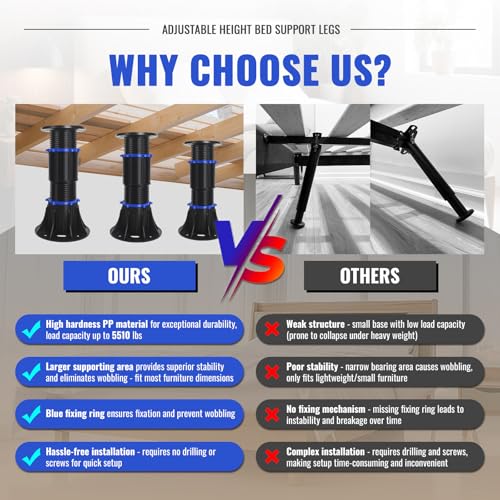 YHK 4PCS Adjustable Height Bed Support Legs 8.4-13.5 inch, Bed Frame Support Legs for Bed Slat, Bed Support Reinforcement Parts Bed Frame Support Replacement - size: 4PCS