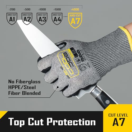 COOLJOB ANSI A7 Cut Resistant Gloves - 1/3/12 Pairs, Nitrile Rubber Dipped Safety Work Gloves with Reinforced Thumb, Non Slip, Breathable, Touchscreen, for Fishing, Gardening, Grey Xlarge - size: X-Large, style: A7 Pack of 3