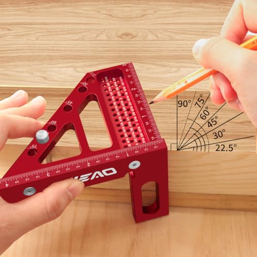3D Multi-Angle Carpenter Square Scriber, 22.5-90 Degree Drawing Line Ruler with Pin, High Precision Woodworking Square Protractor for Carpenters,Construction,Craftsmen and DIY (Inch) - color: Inch
