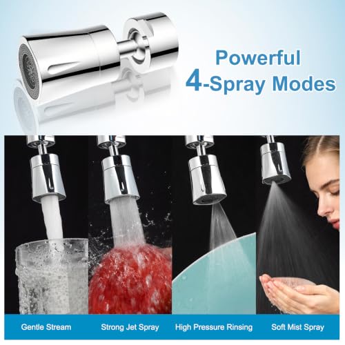 Faucet Aerator 4 Modes, 360° Swivel Faucet Sprayer Head Attachment, Chrome - color: Chrome, style: 2 Swivel Joints