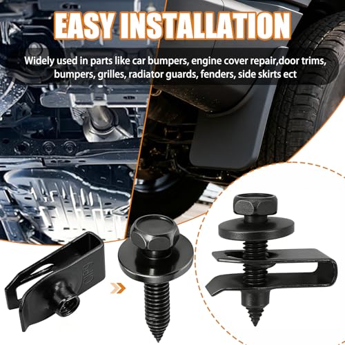 mankk 50PCS 1/4 U-Nut Clips and Fender Bolts Kit Automotive Body Fasteners - color: Black-1/4 Kit