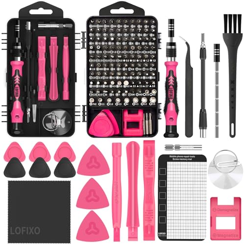 Screwdriver Phillips,Torx,Pentalobe,Triangle Triwing,Flat Head,Star,Eyeglasses Repair Kit Pink tool box with Spudger for iPhone/Xbox/PS4 Switch Controller, Ring Doorbell,Mac - color: Pink