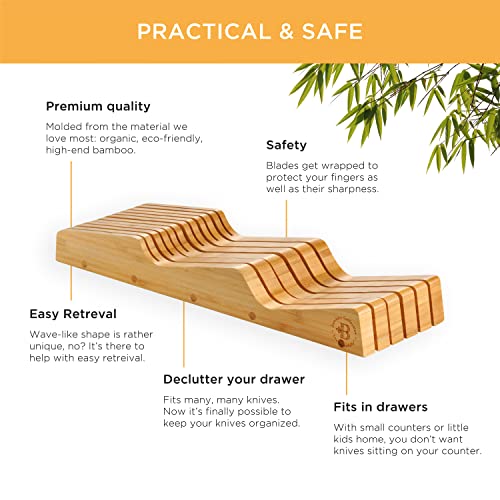 Bambüsi Knife Drawer Organizer 16 Slot In-Drawer Knife Block Holder, Bamboo - color: Bamboo, size: 17" x 5.3" x 2"