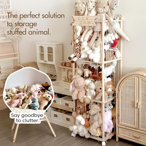 Mloong Stuffed Animal Storage,54in Wood Zoo Cage, Large Plush Toy Organizer - color: log color