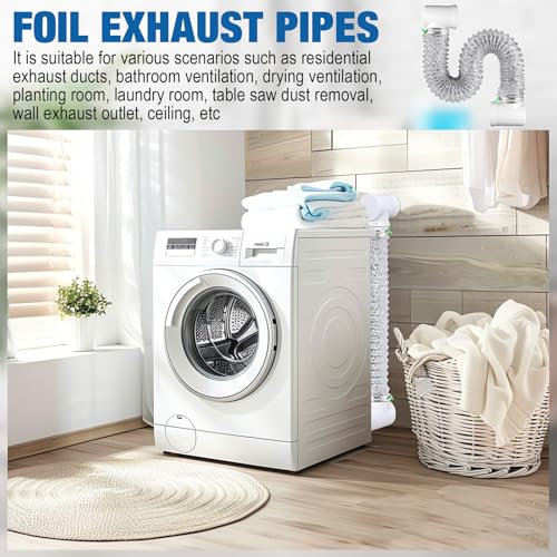 4 Inch Silver Dryer Vent Hose for Tight Space Includes 2 90-degree Dryer Vent Elbow and 1 Dryer Vents Duct, Flexible Dryer Hose Vent Kit-Space Saving, Indoor Dryers Vents Connector, Easy installation