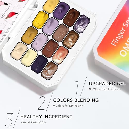 Ombre Gel Polish Palette,16Colors Pat Gel Paint Nail Art Kit Sponge Patting - color: 16 Colors D