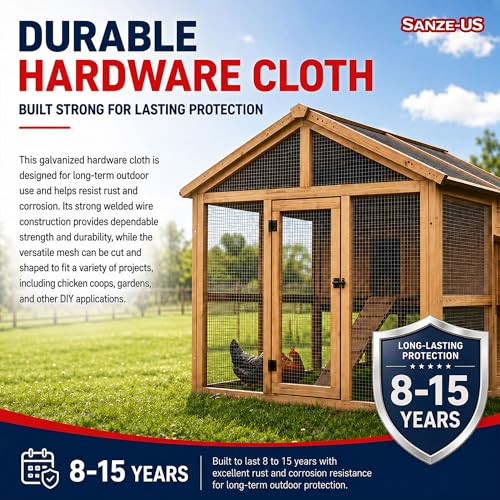 SANZEUS Hardware Cloth, 48in x 100ft 1/2in Mesh, 19GA Chicken Wire Fencing - size: 1/2inch 48inx100ft