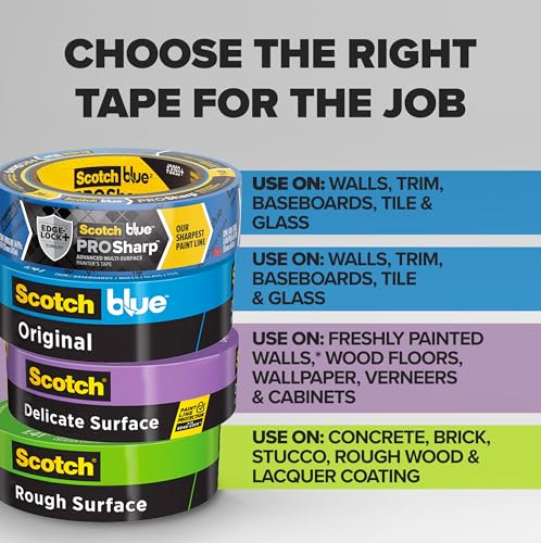 3M ScotchBlue 2080 Delicate Surface Painter’s Tape, 1" x 60 Yds (Pack of 4) - Edge-Lock Technology for Sharp Lines, 60-Day Clean Removal, Gentle Blue Masking Tape for Walls & Trim, No Residue