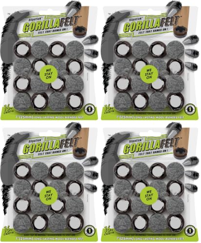 GorillaFelt Chair Leg Floor Protectors/Felt Chair Glides (Set of 16) Tap-On Felt Furniture Pads Guaranteed to Stay On, 1 Inch Round Chair Sliders (Pack of 4) - size: 1 Inch 64 Pack