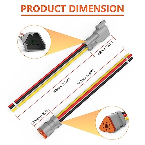 Deutsch DT 3 Pin Connector 5 Sets - 3 Way DT Automotive Waterproof Male Female Plug Wiring Harness for Car, Truck, Boats, LED Work Light, 16 AWG. (5 Sets 3 Pin, Grey) - size: 3-pin