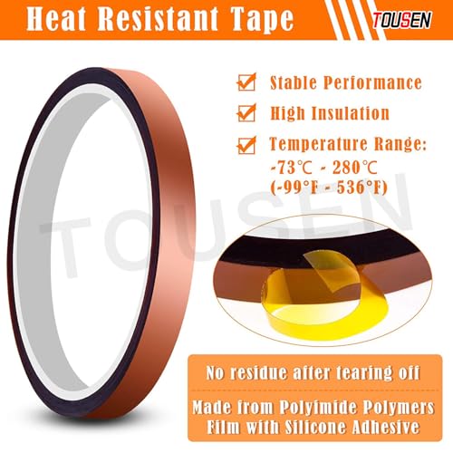 High Temperature Tape, Heat Transfer Tape for Heat Press & Sublimation, Heat Resistant Polyimide Tape, 10mm x 115FT (35m) x 2 Rolls for Electronics, Masking, Soldering & Insulation - size: 10MM×115FT×2R