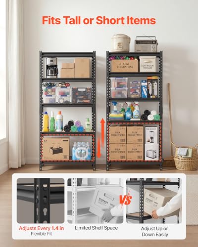 VEVOR Storage Shelves, 5-Tier Adjustable, 2000 lbs Capacity, Heavy Duty Garage Storage Shelving Unit, Metal Utility Rack Shelf, for Kitchen Pantry Basement Bathroom, 28.35" W x 12.17" D x 59.84" H - size: 12" D x 28" W x 60" H