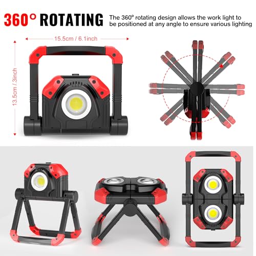 Adelante Rechargeable Work Lights 2 Pack, 2500LM, Magnetic Base, 360° Stand