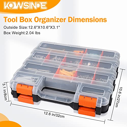 Kowsinde Double Side Tool Organizer, Hardware Storage Box, 34-Compartments Small Parts Organizer with Removable Dividers for Screws, Nuts, Nails, Bolts