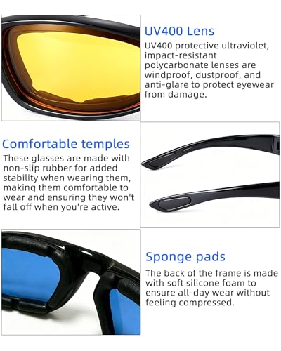4 Pair Motorcycle Glasses Riding Glasses UV Protection Windproof And Dustproof Motorcycle Foam Cushion Goggles - color: Gray + Yellow + Clear + Blue